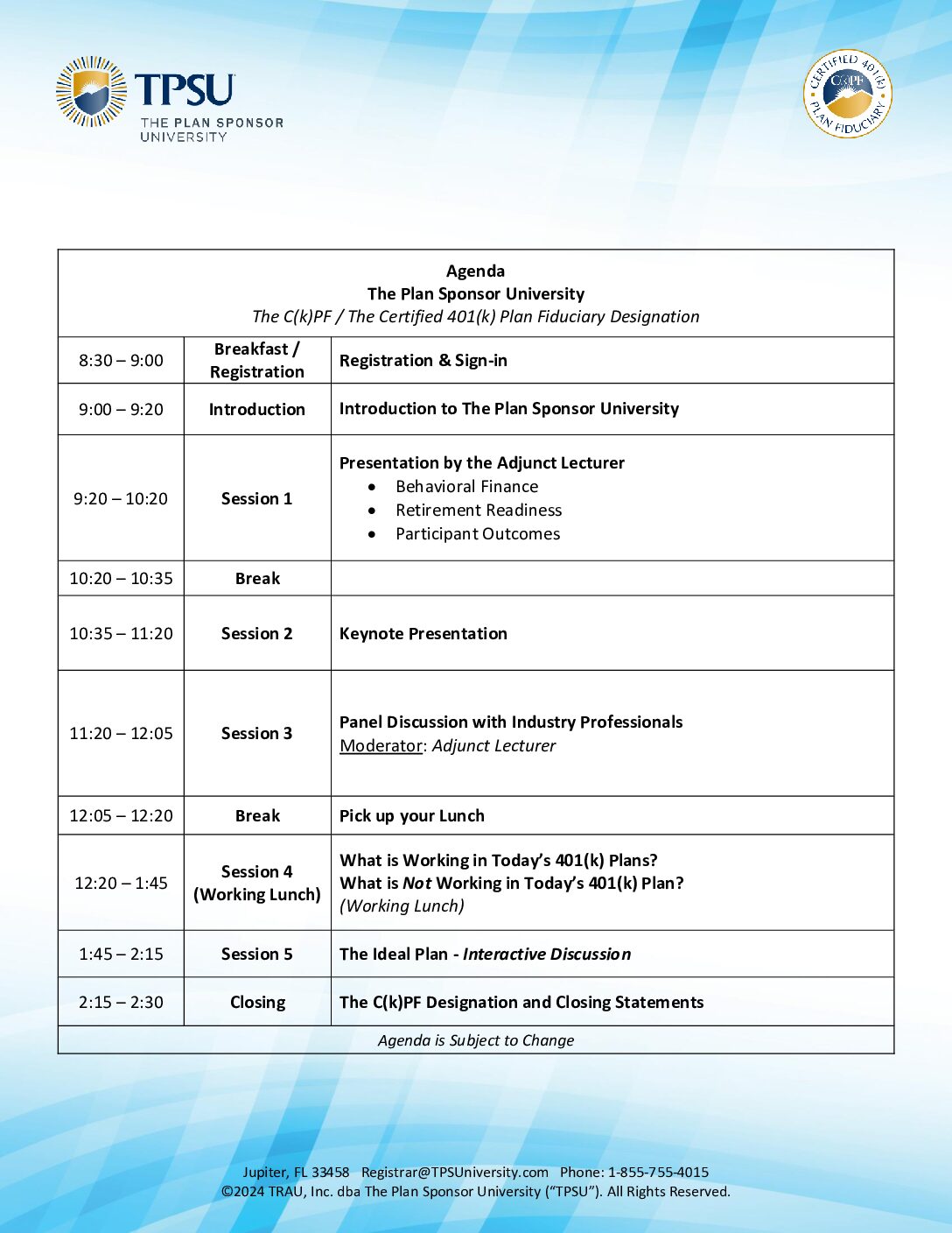 TPSU Agenda