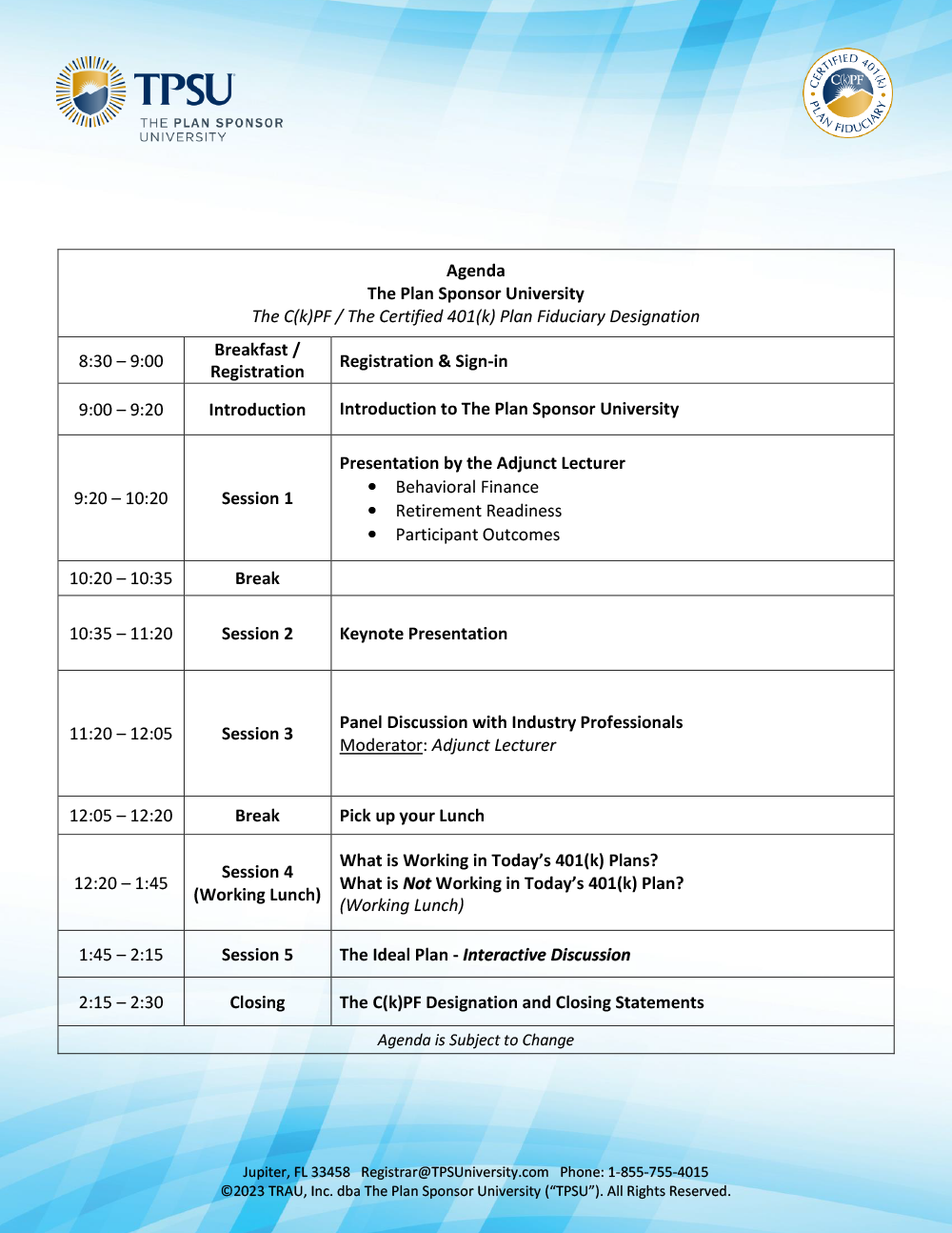 Tpsuagenda In Person Template 8.30amto2.30pm 2023