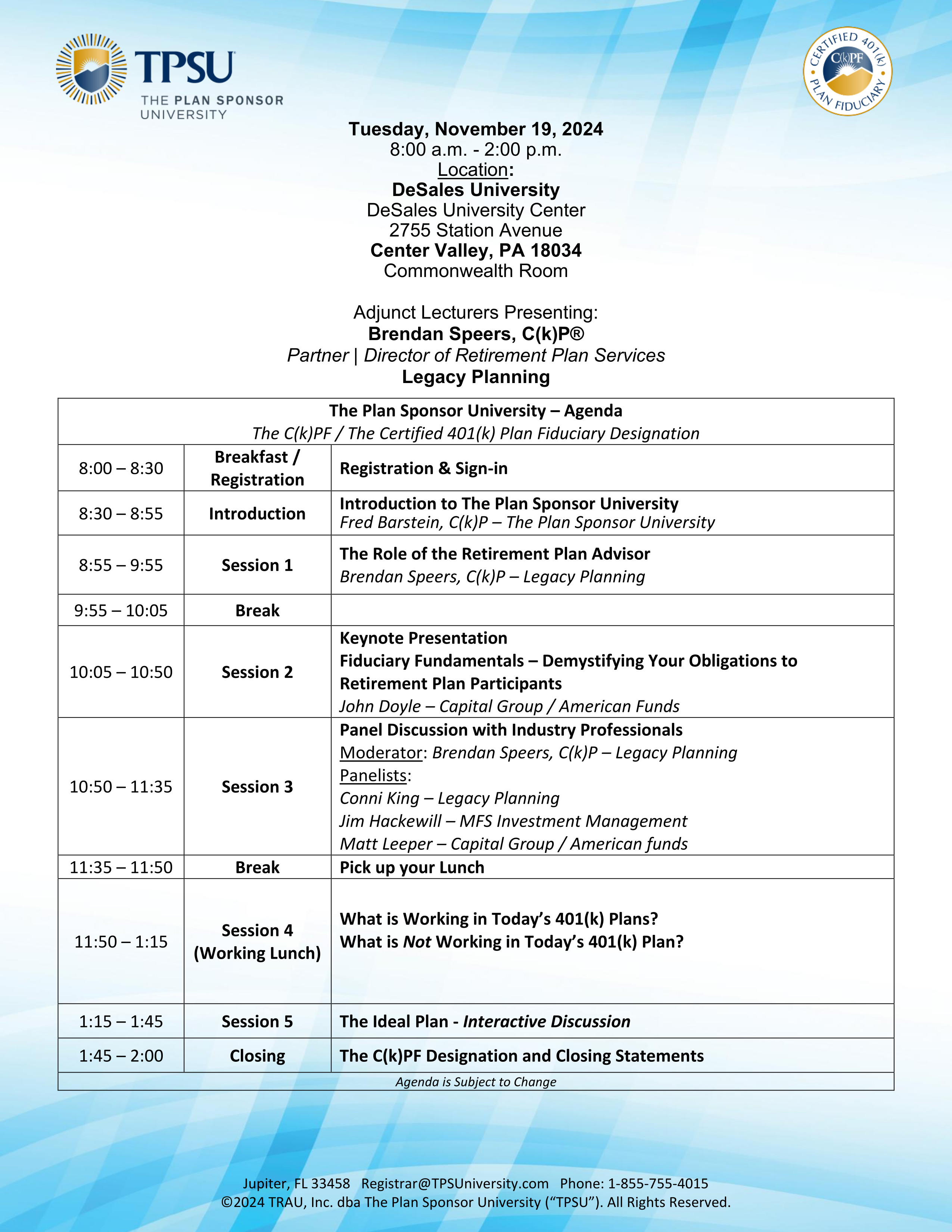 TPSU Agenda