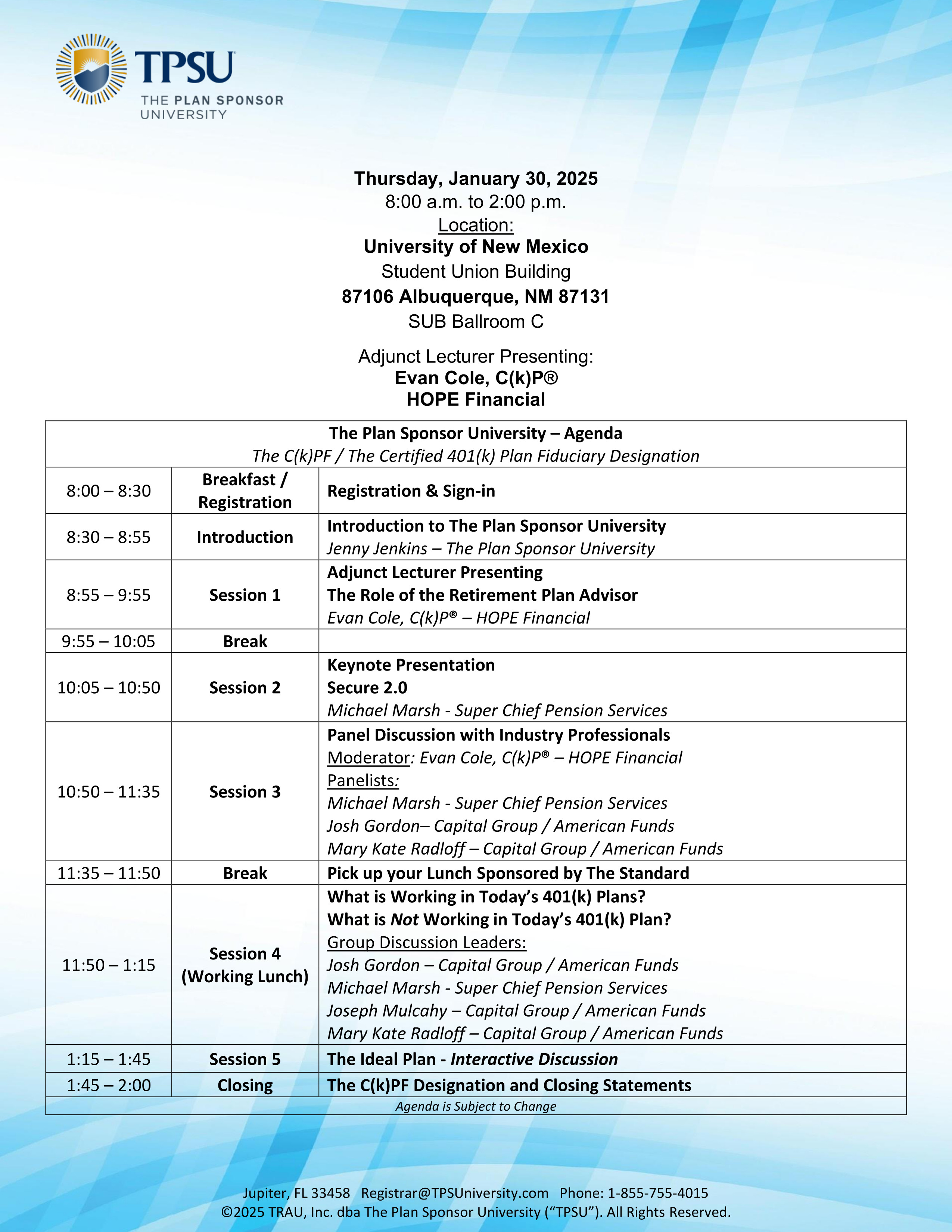 TPSU Agenda
