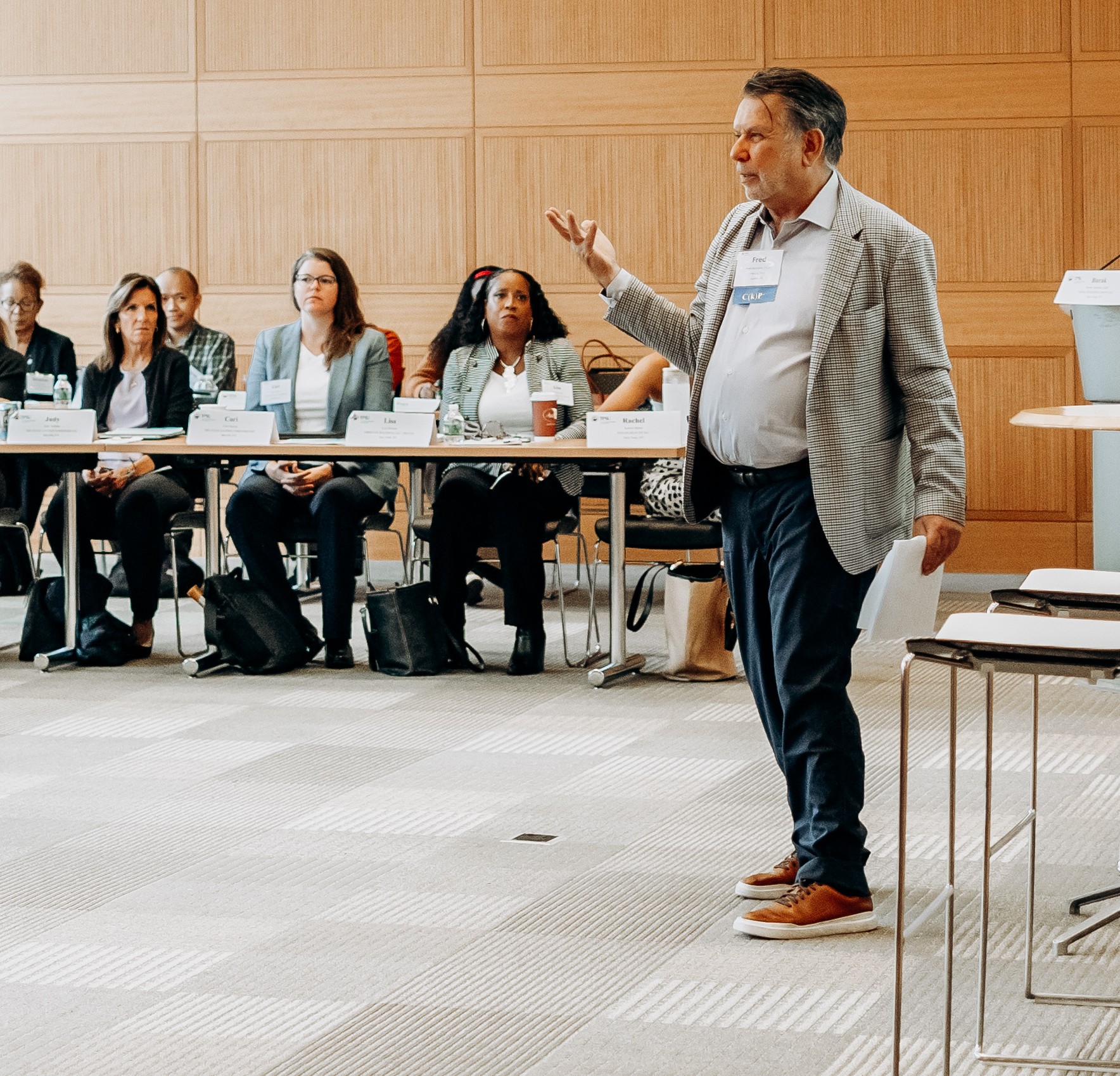 TPSU founder Fred Barstein leading an on-campus session