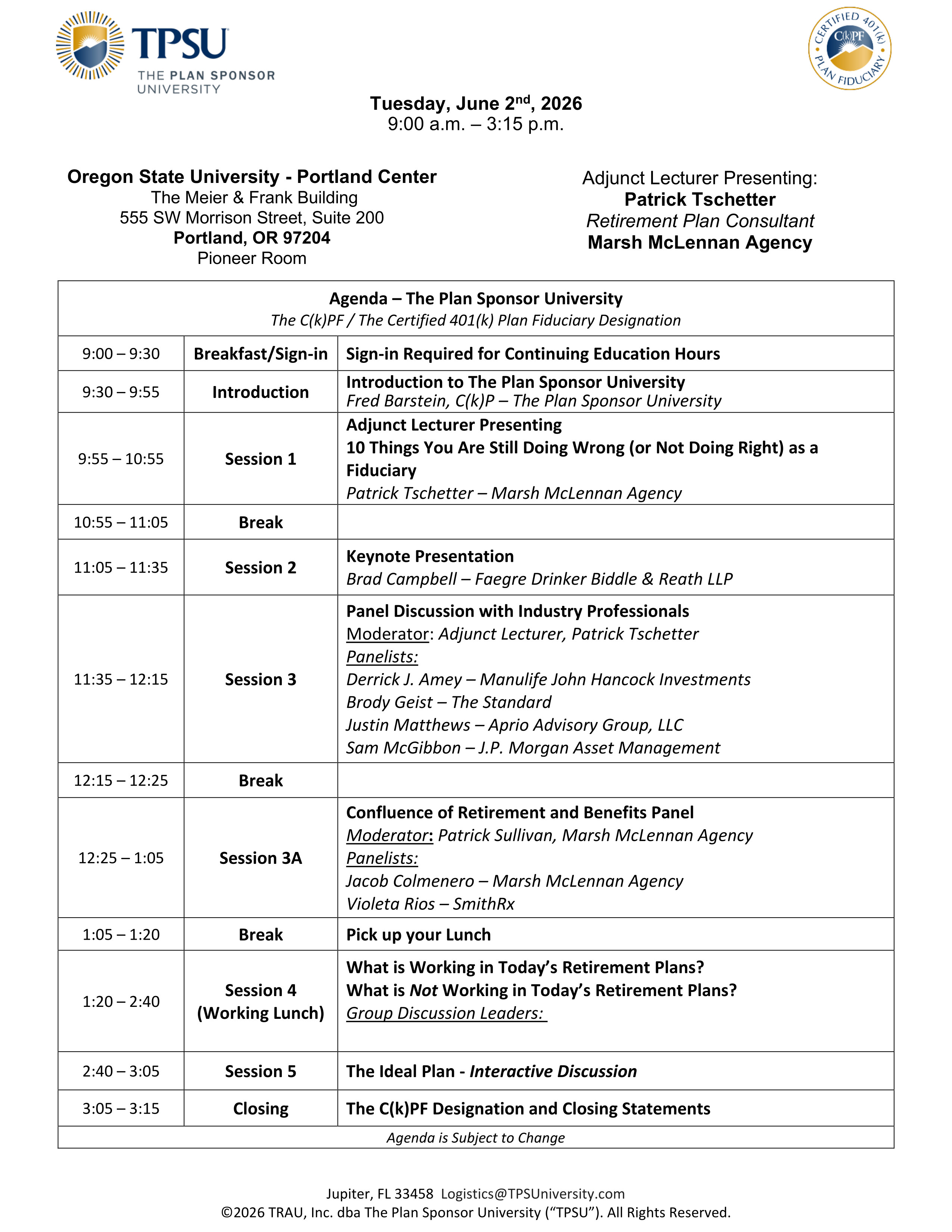 TPSU Agenda
