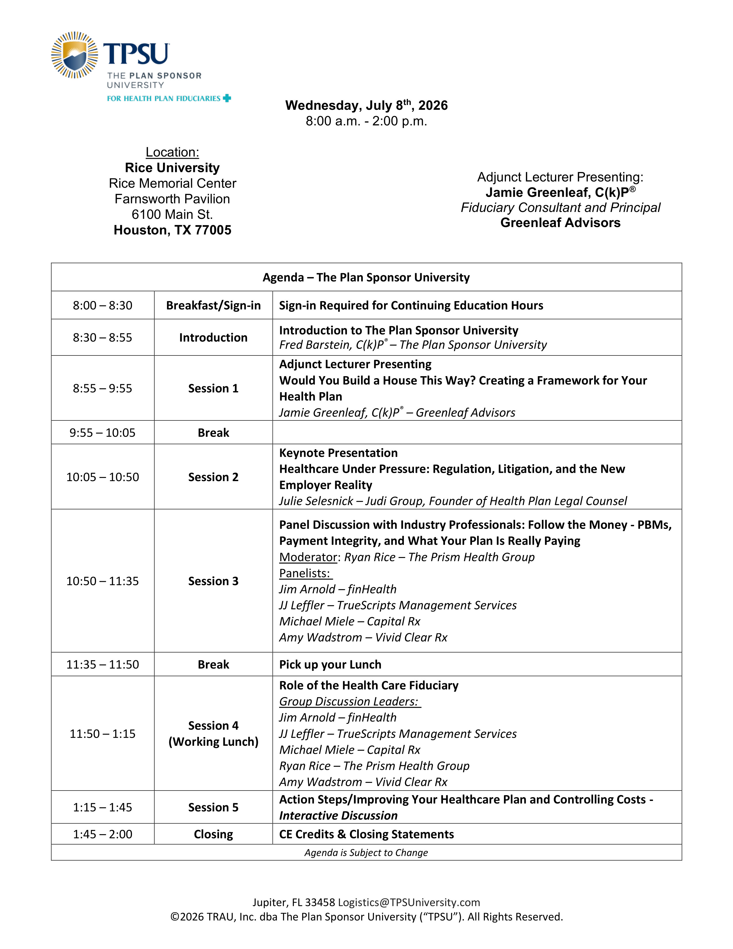 TPSU Agenda