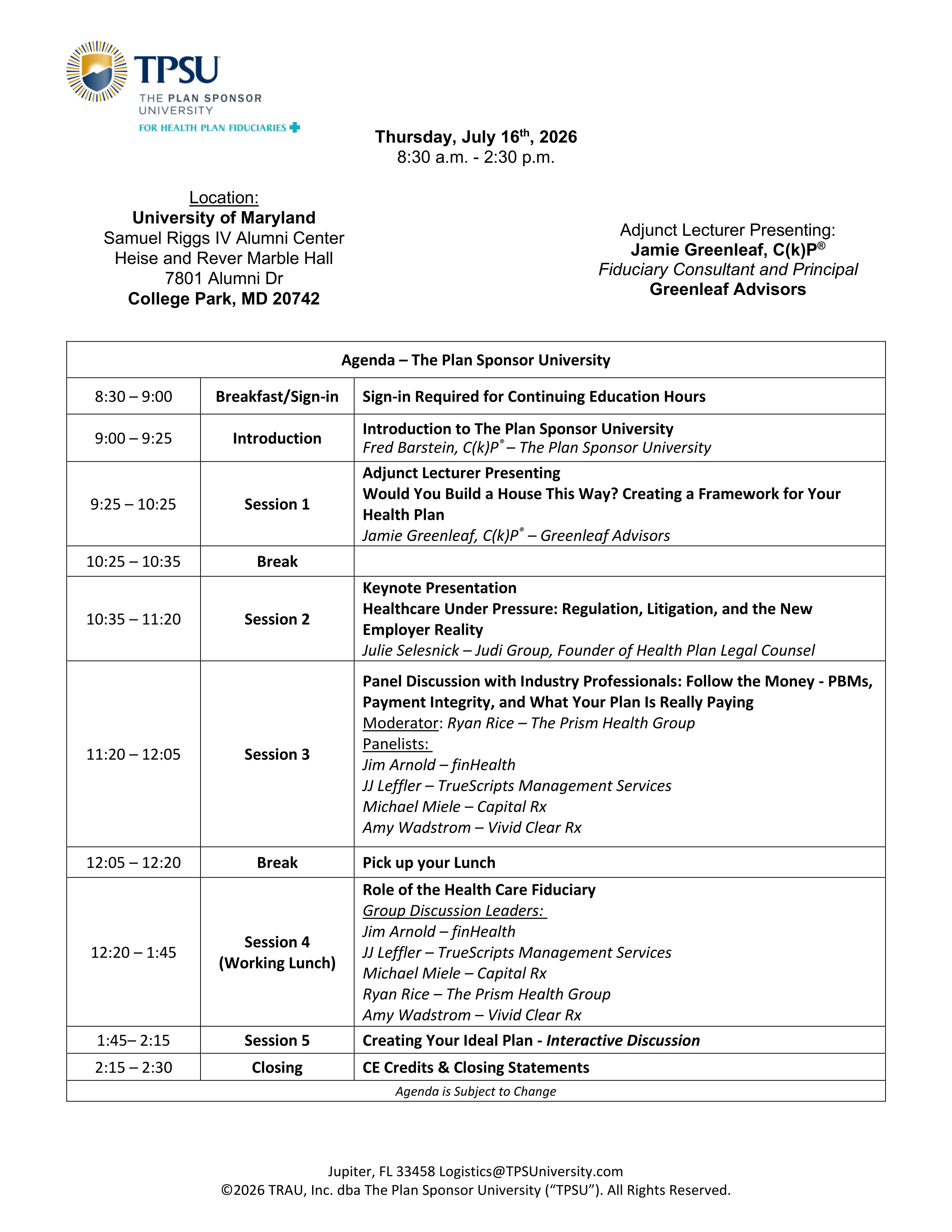 TPSU Agenda
