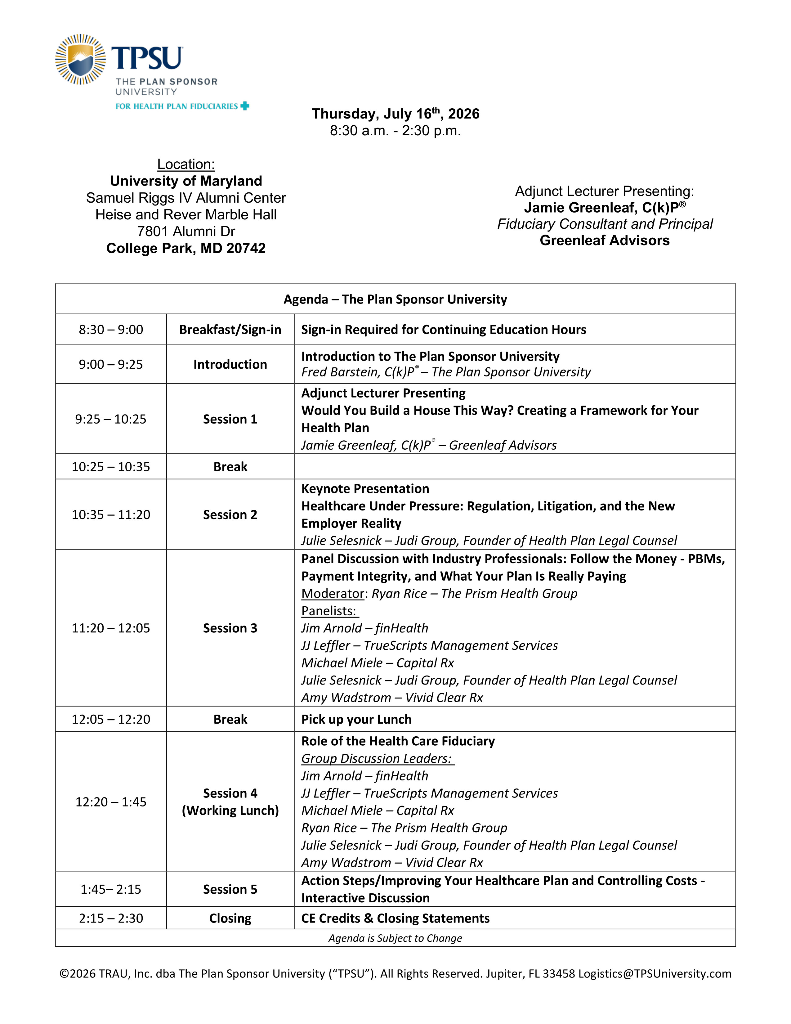 TPSU Agenda