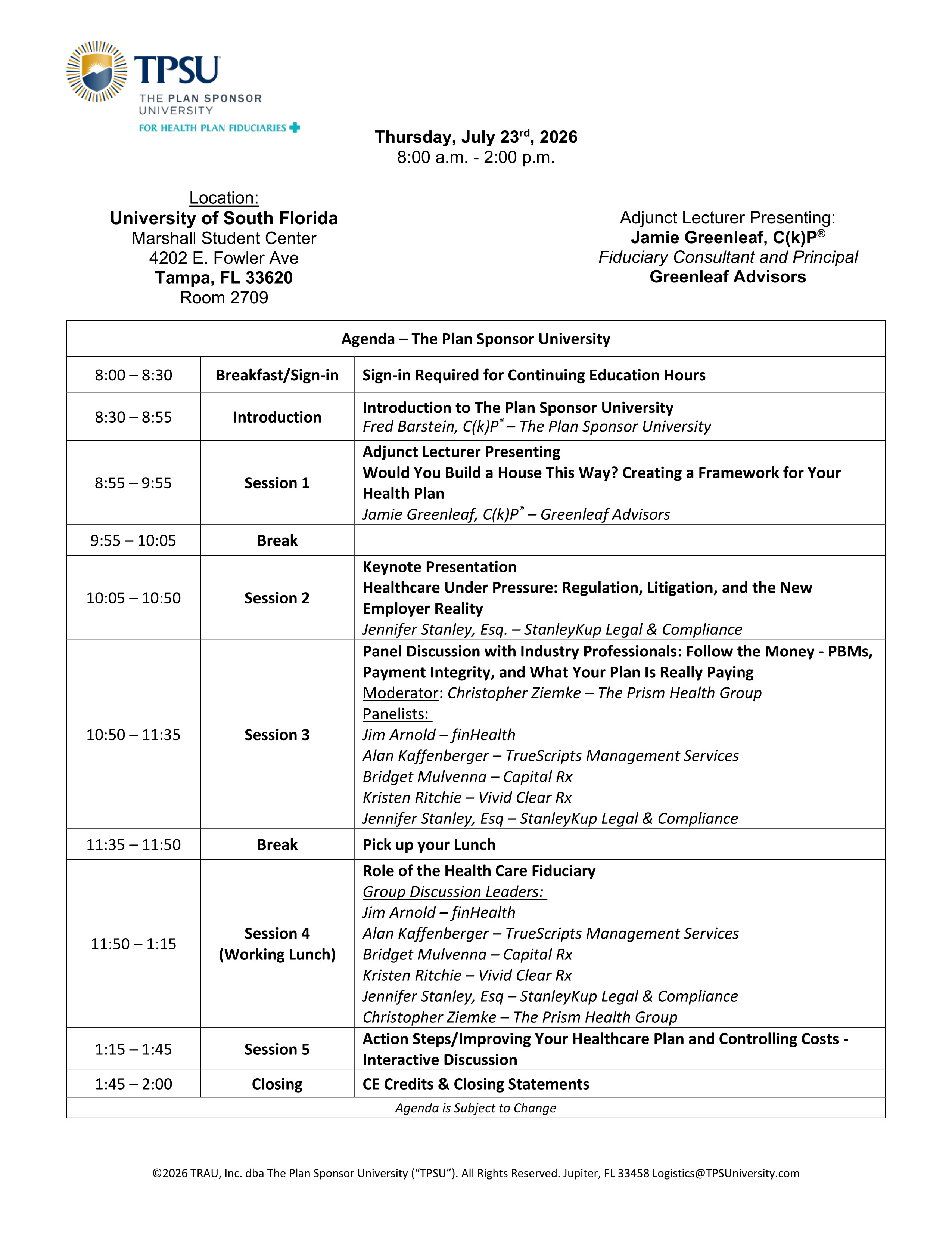 TPSU Agenda