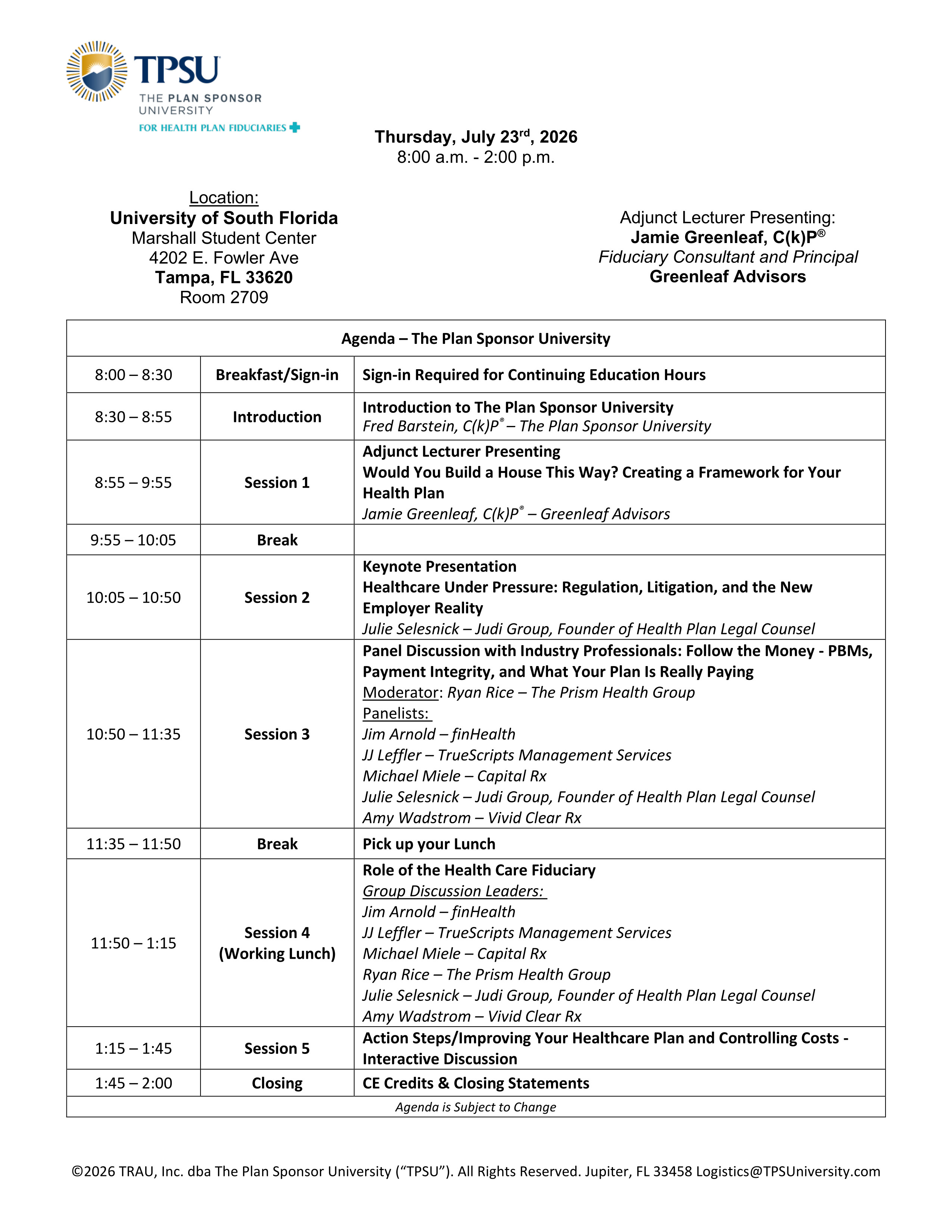 TPSU Agenda