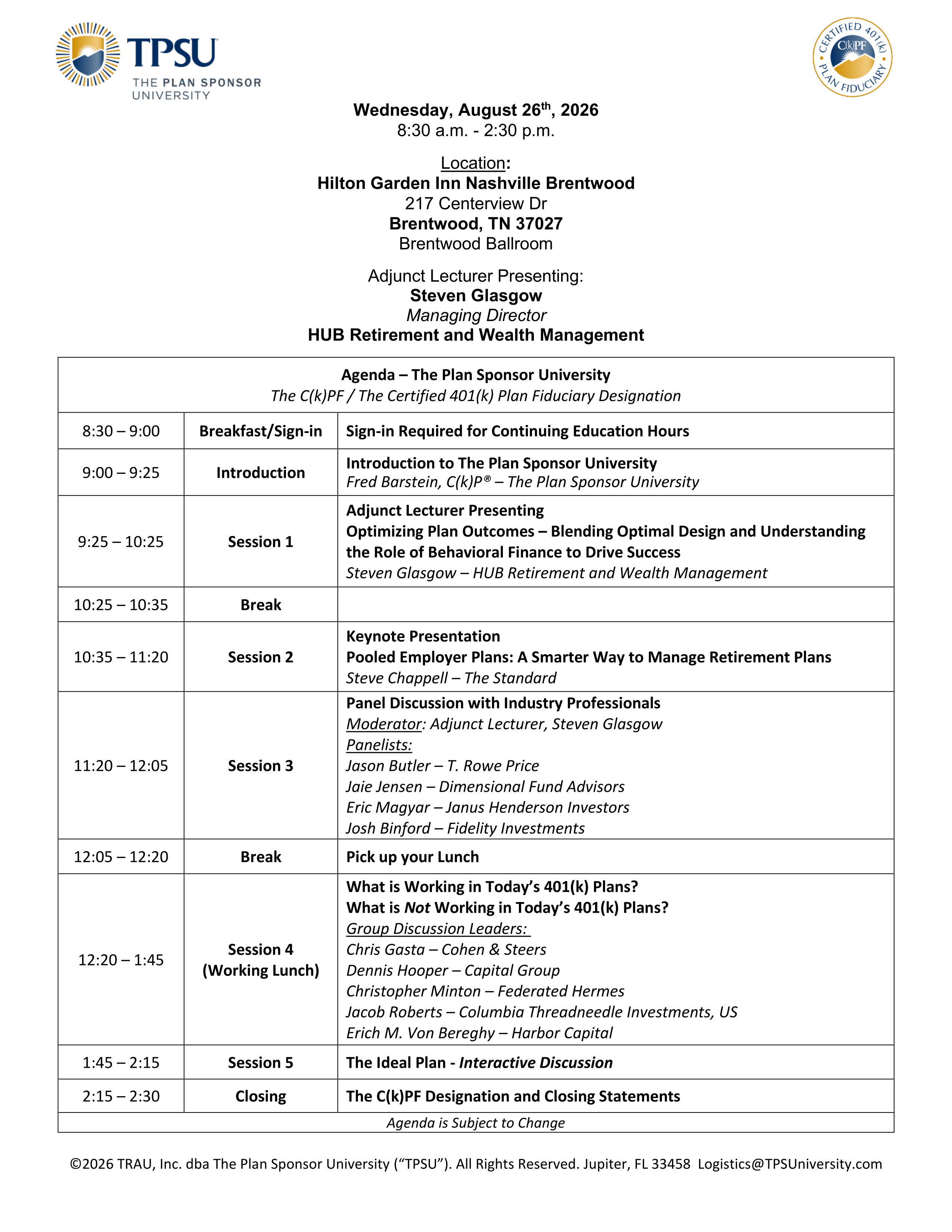 TPSU Agenda