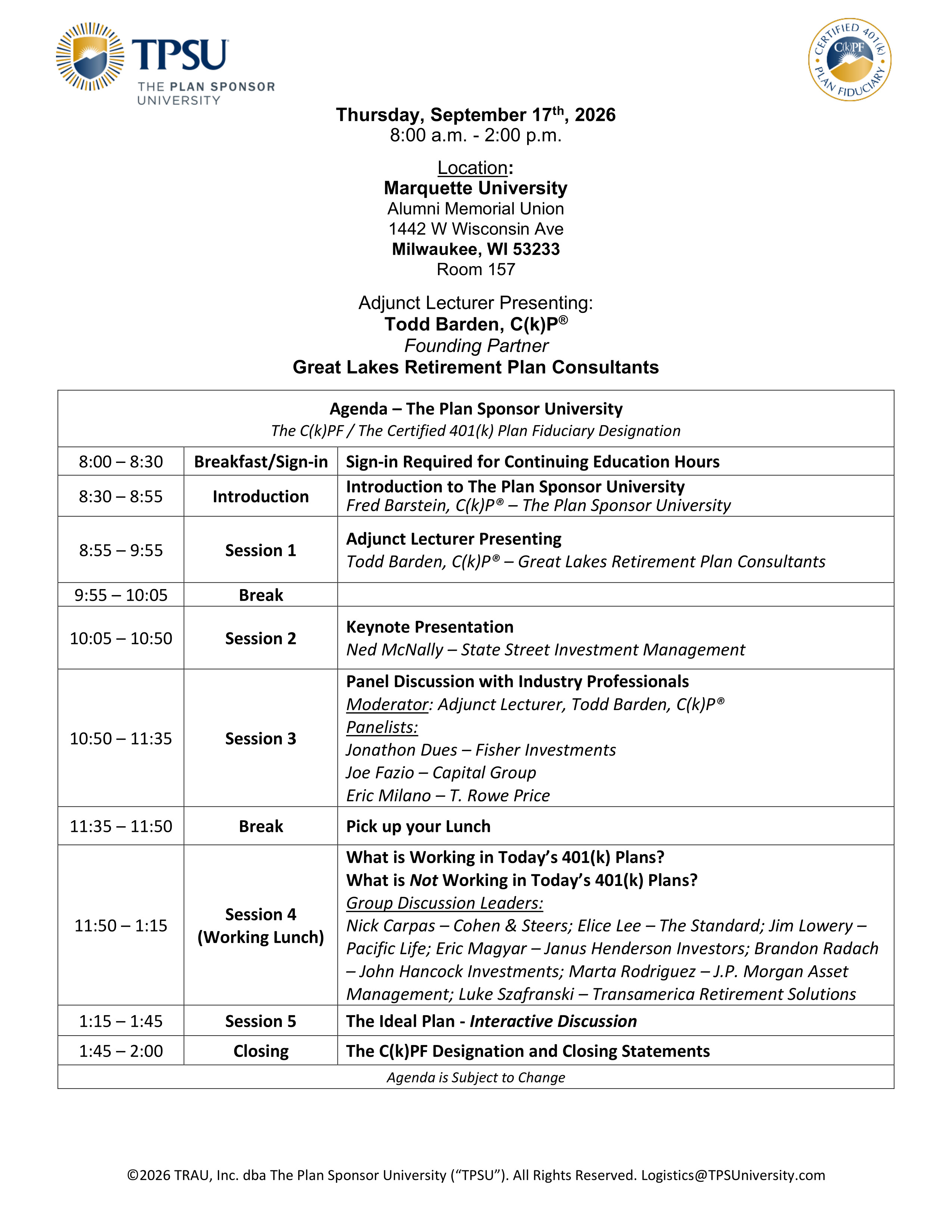 TPSU Agenda