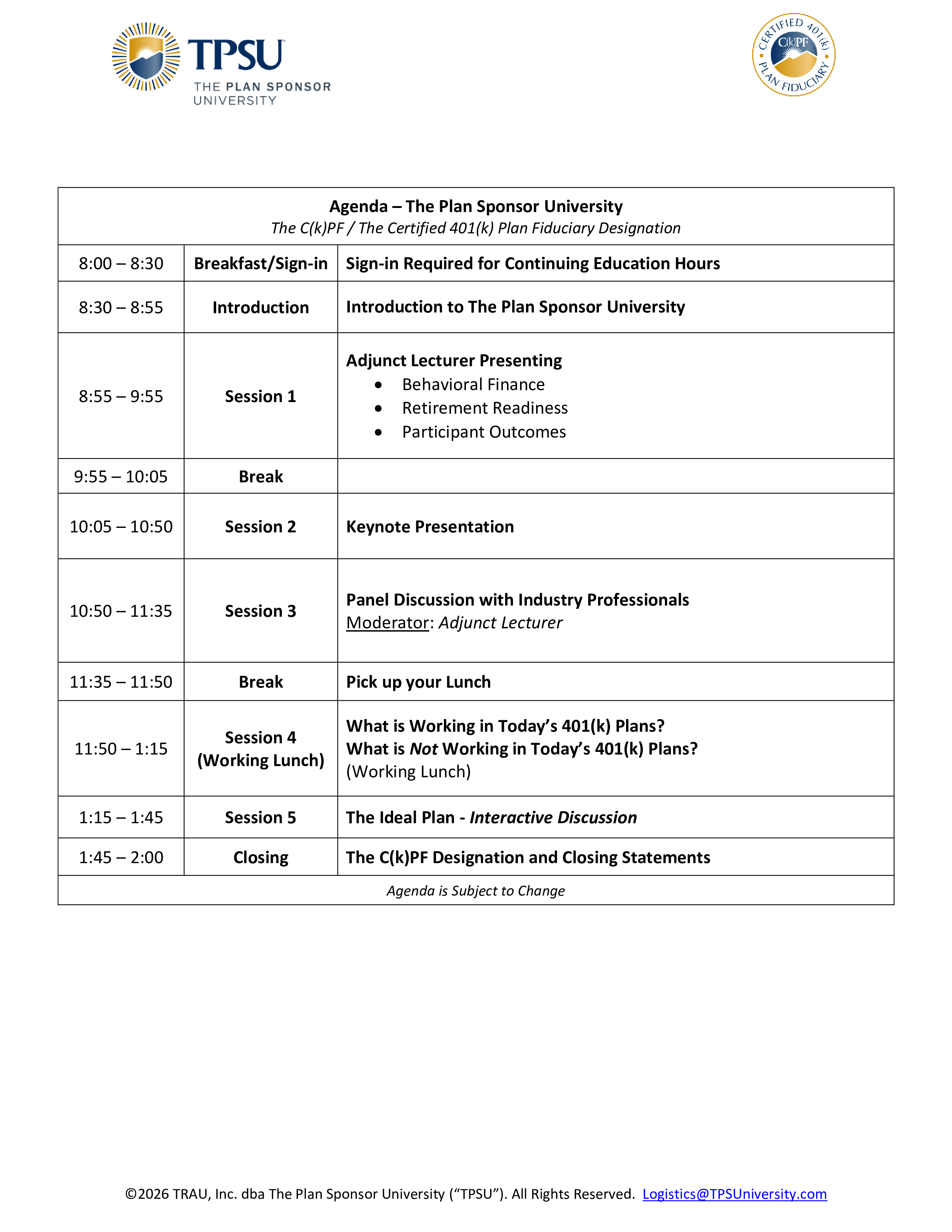 TPSU Agenda