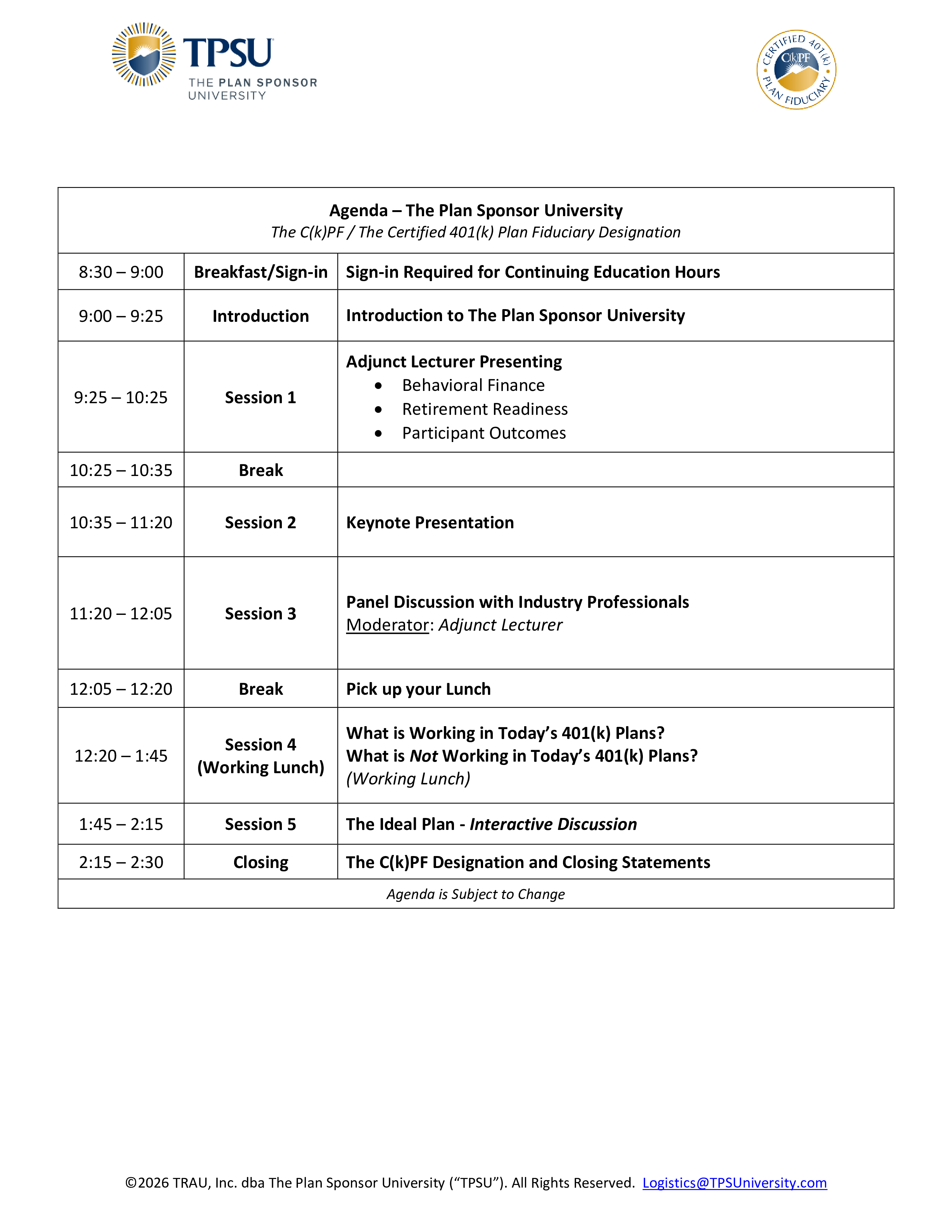TPSU Agenda
