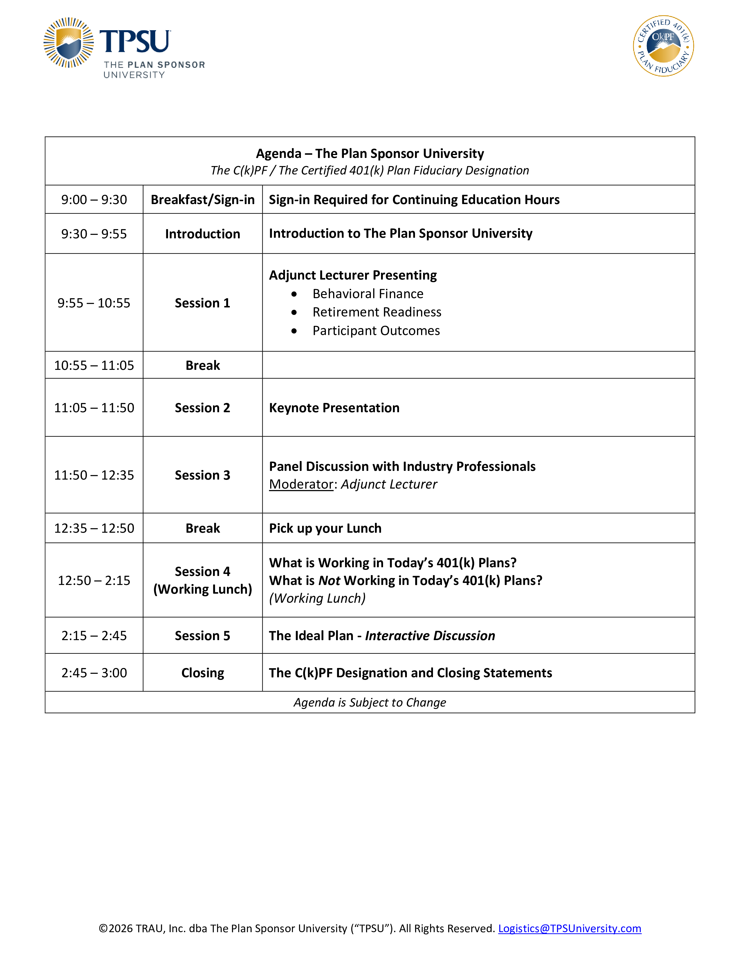 TPSU Agenda