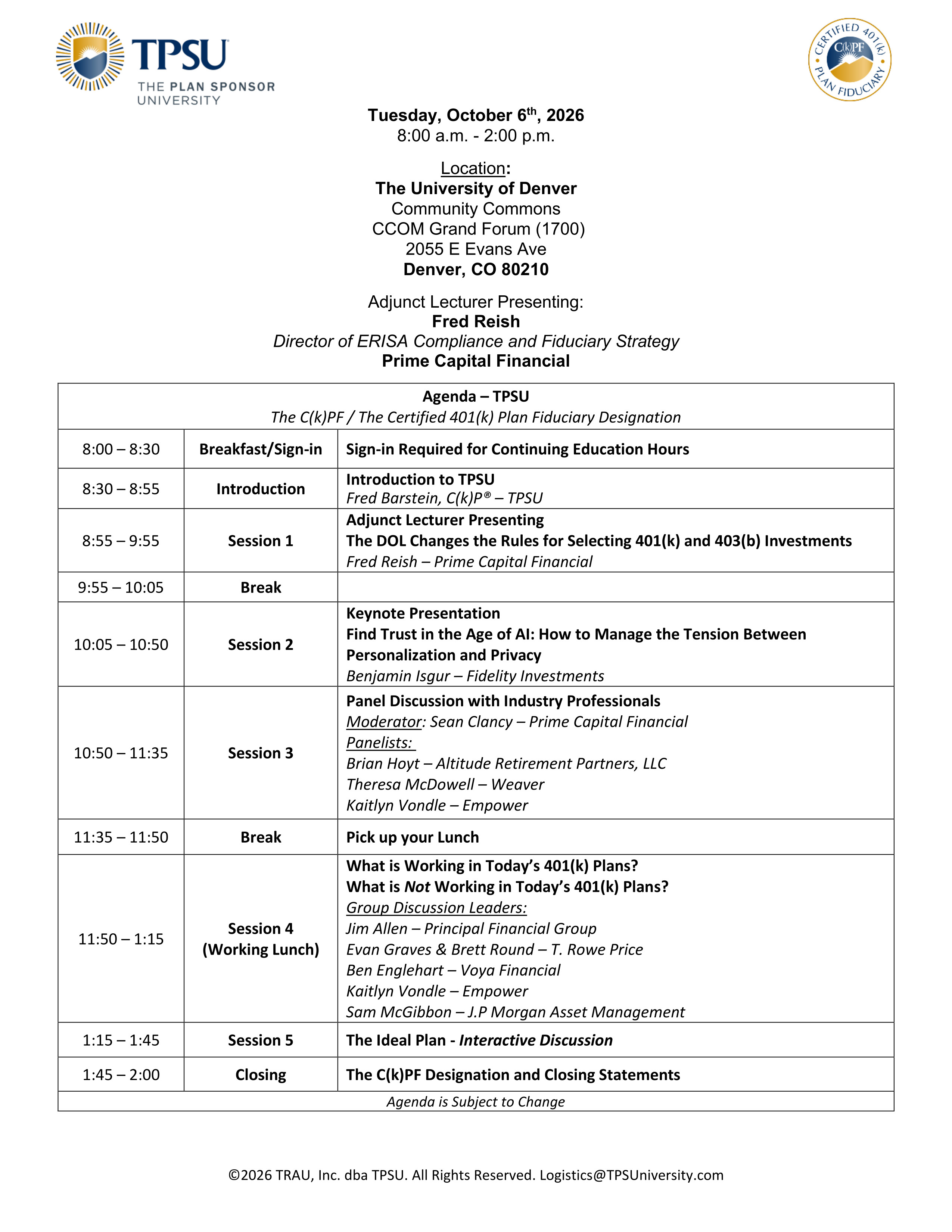 TPSU Agenda