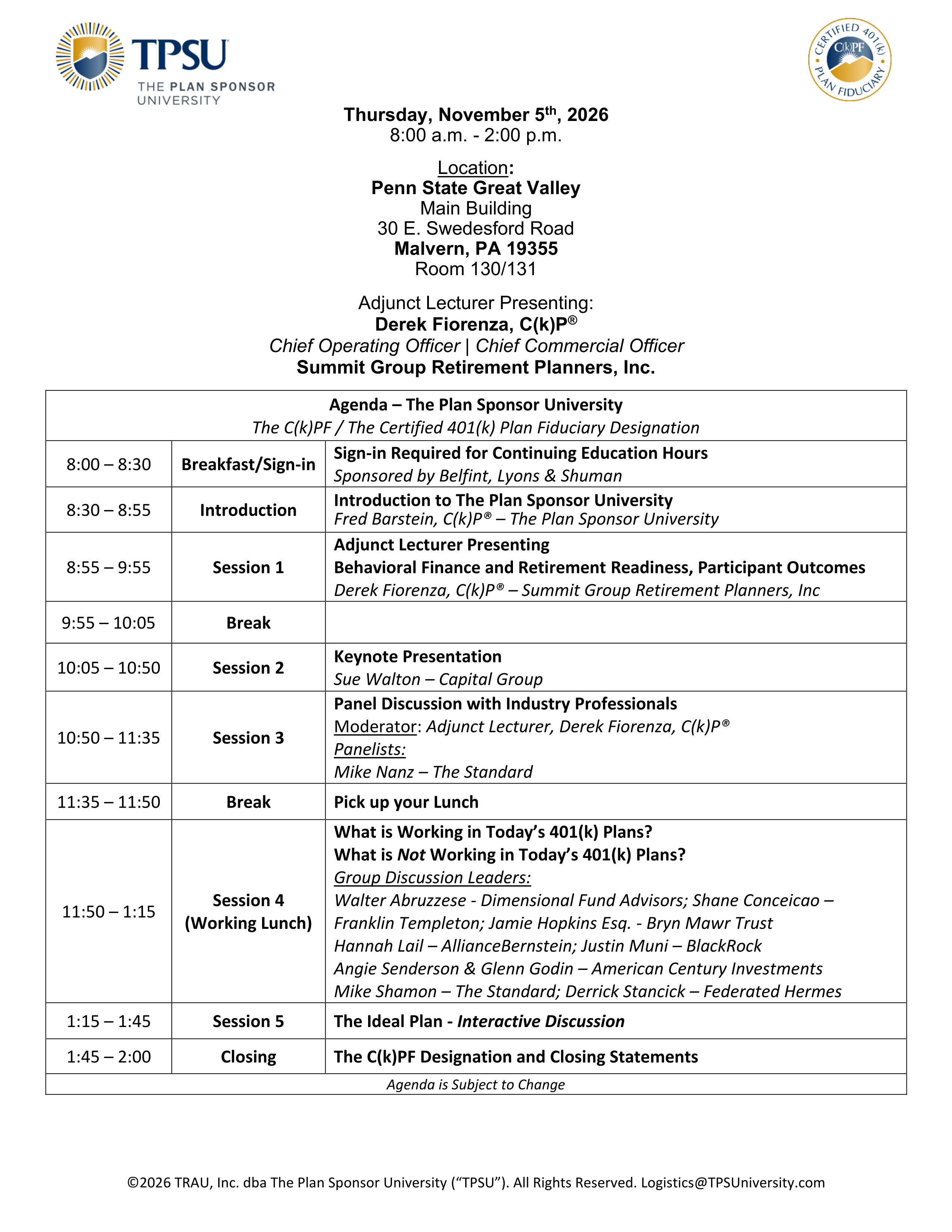 TPSU Agenda