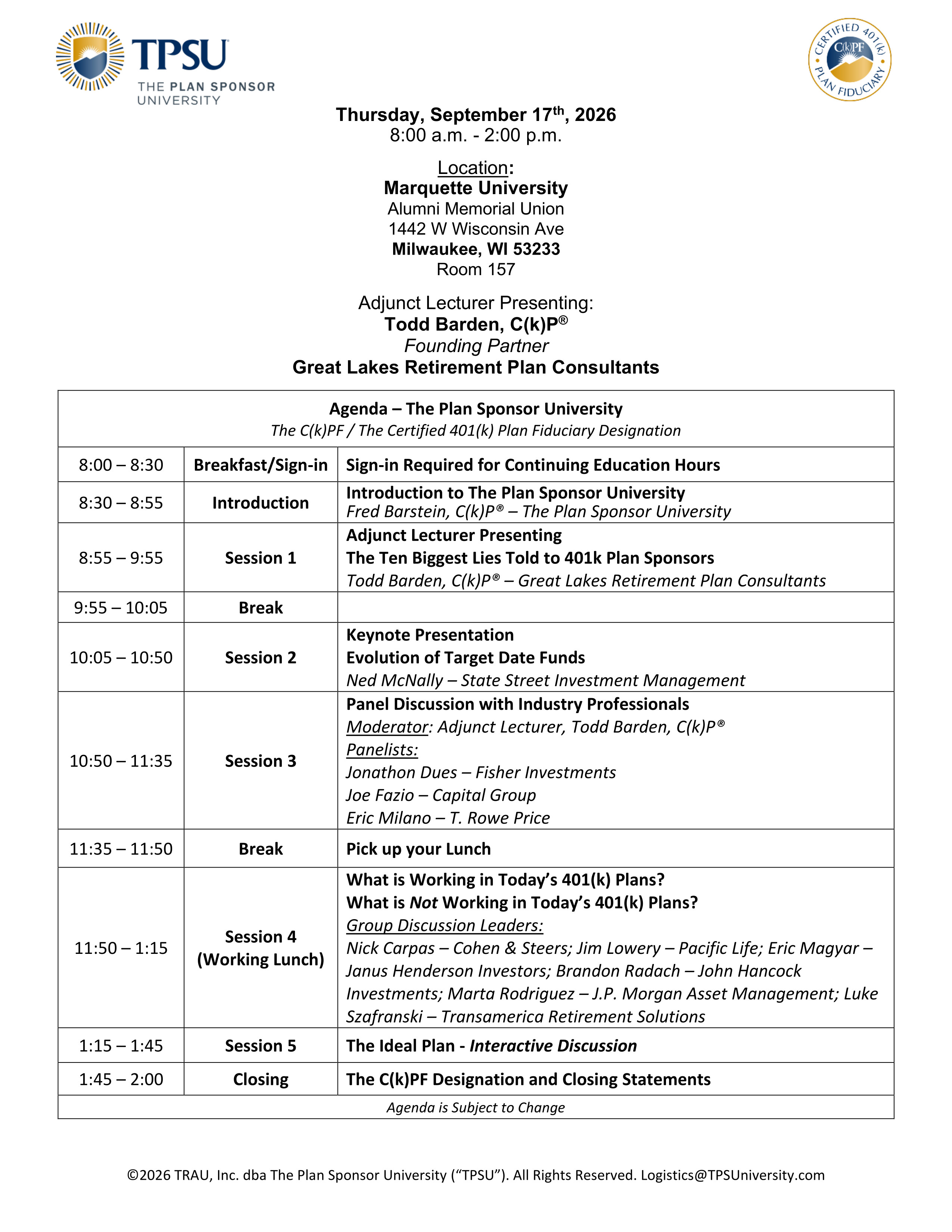 TPSU Agenda