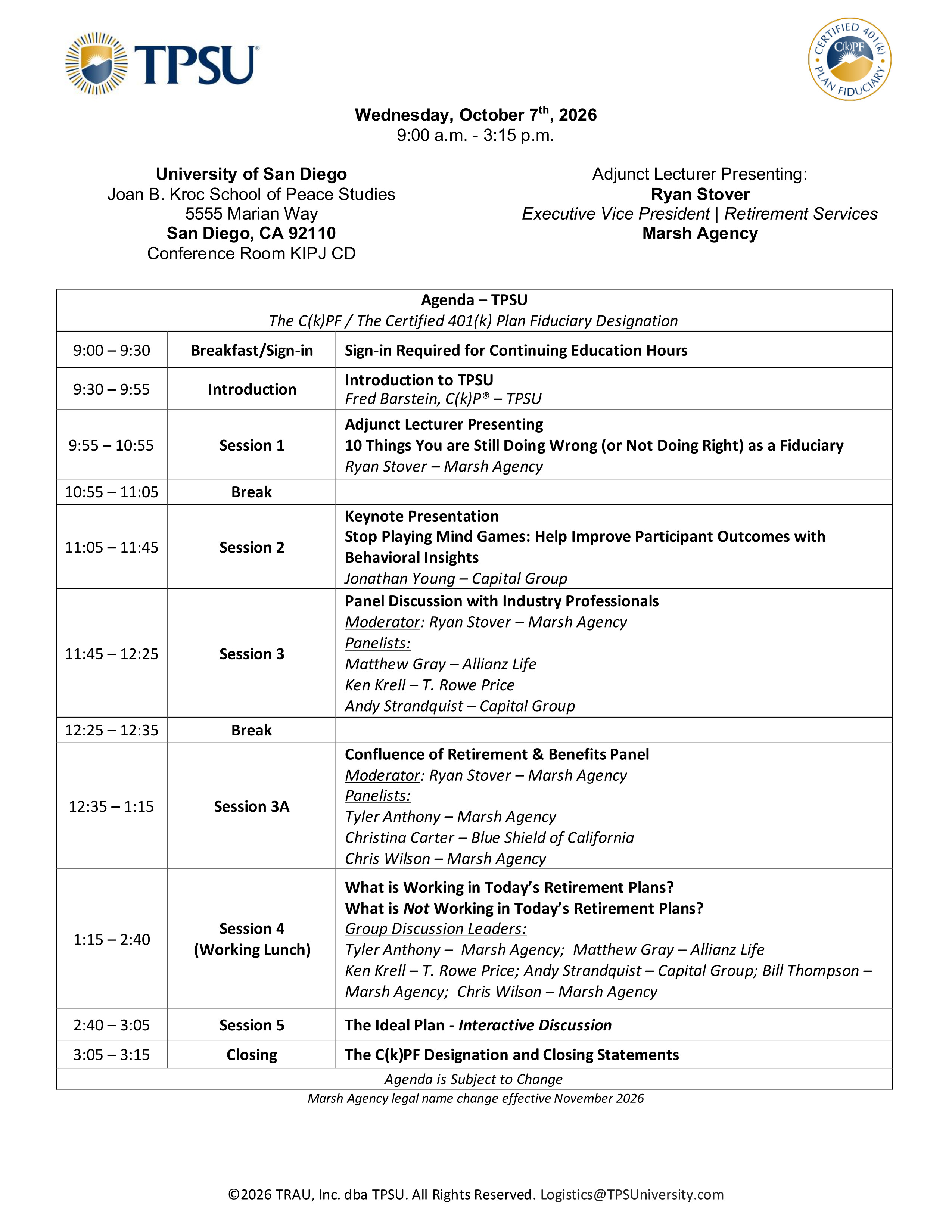 TPSU Agenda