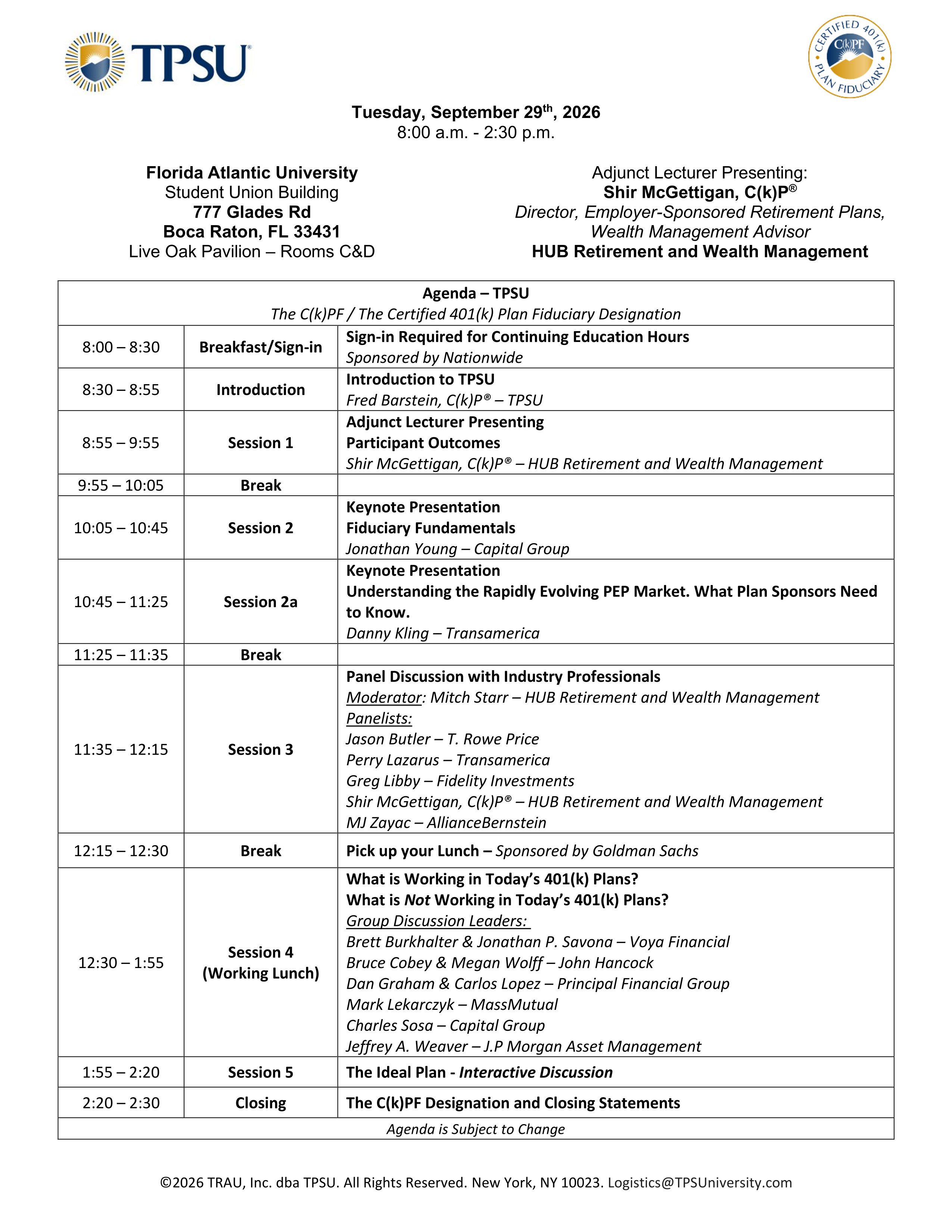 TPSU Agenda