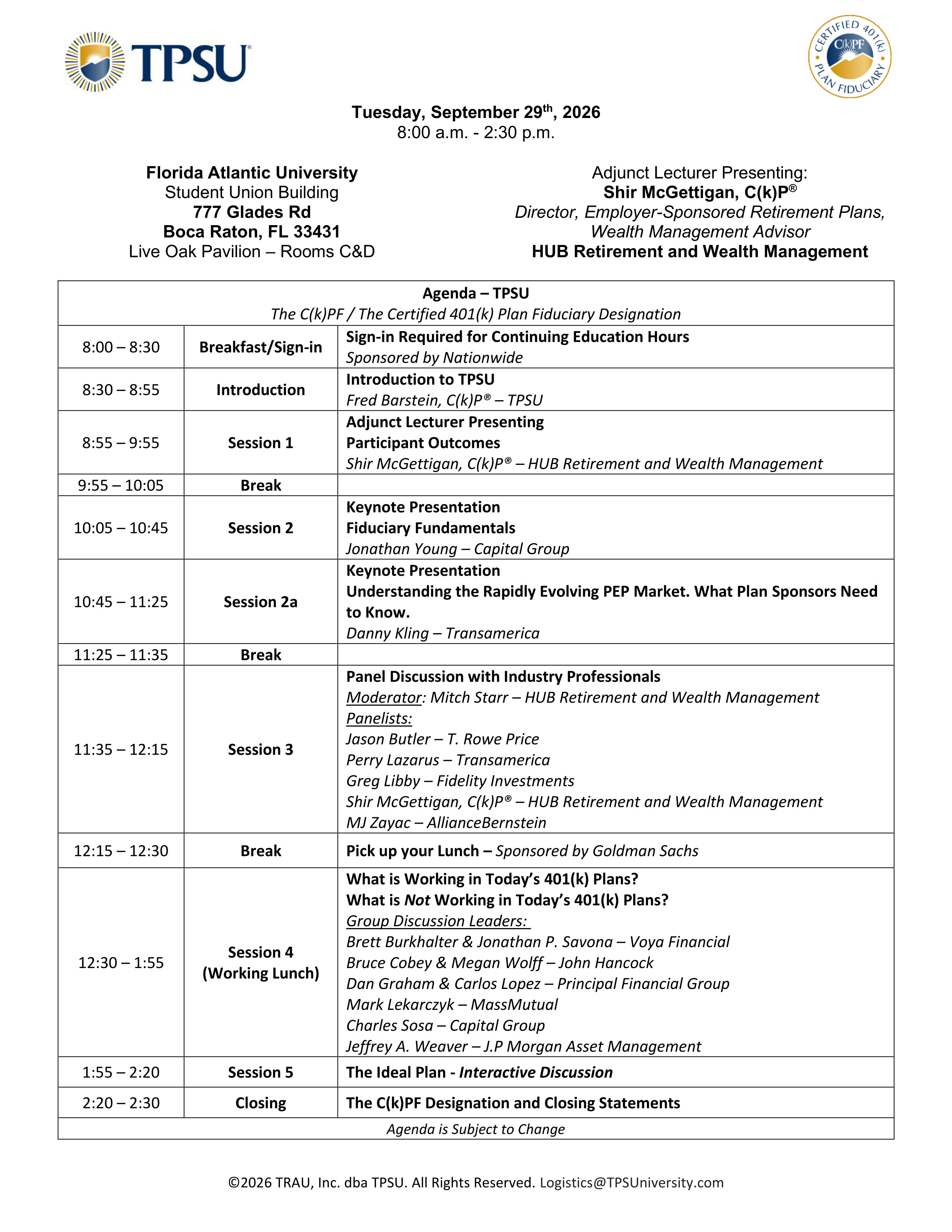 TPSU Agenda