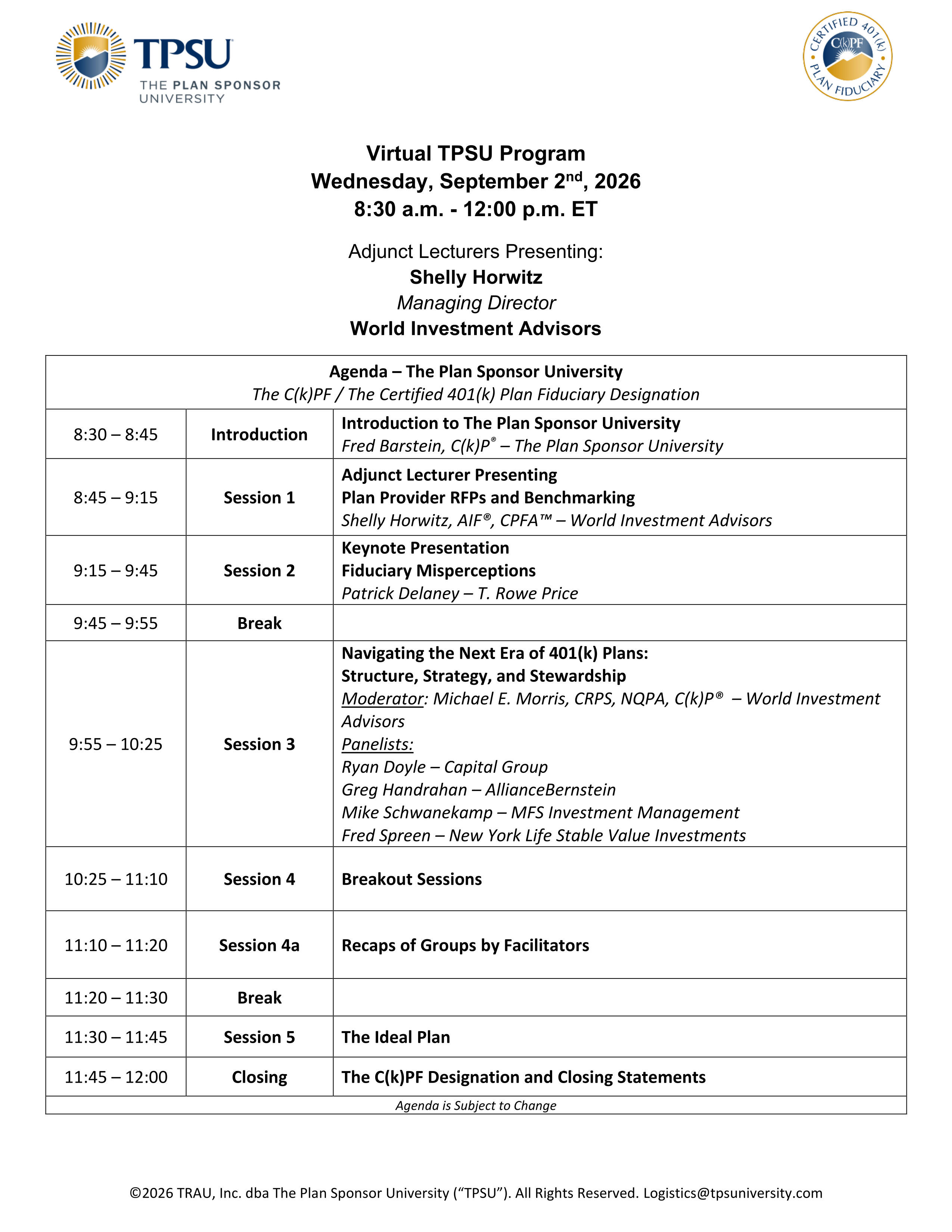TPSU Agenda