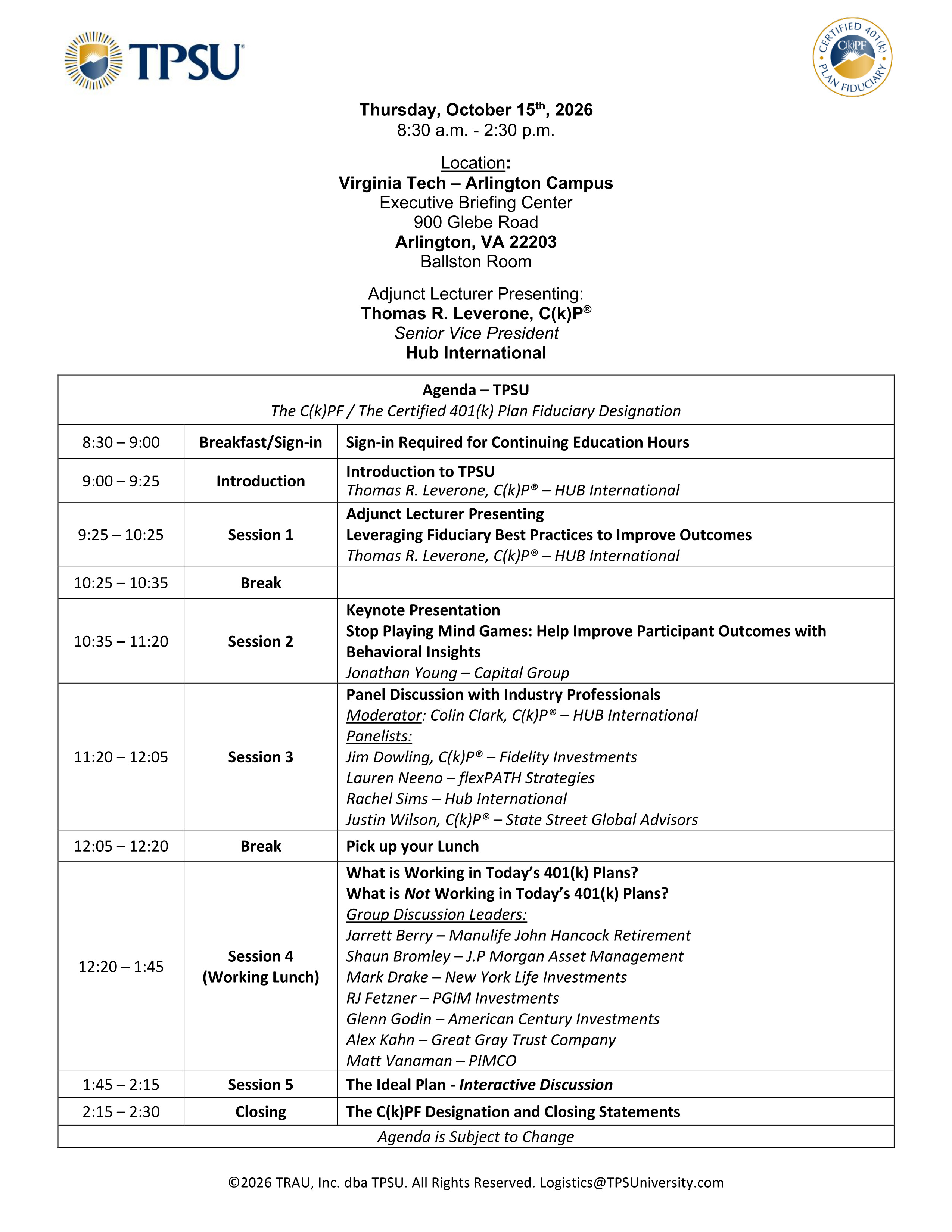 TPSU Agenda