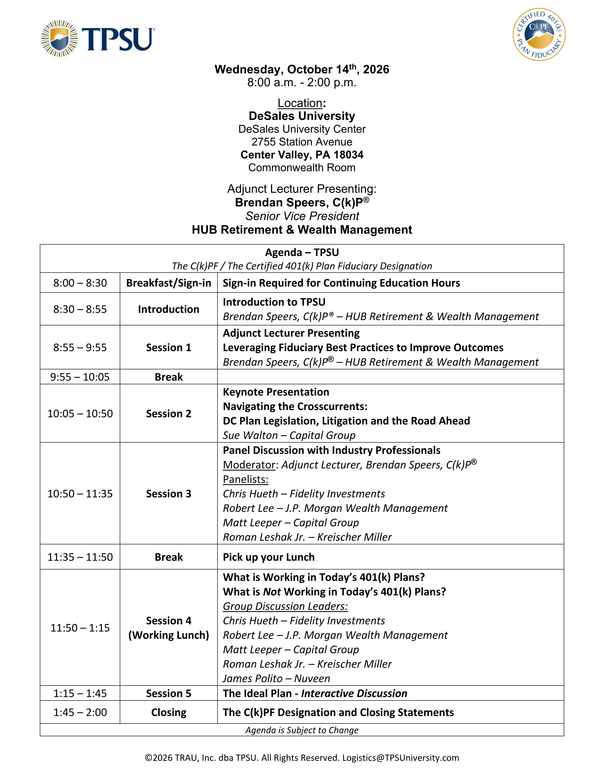 TPSU Agenda